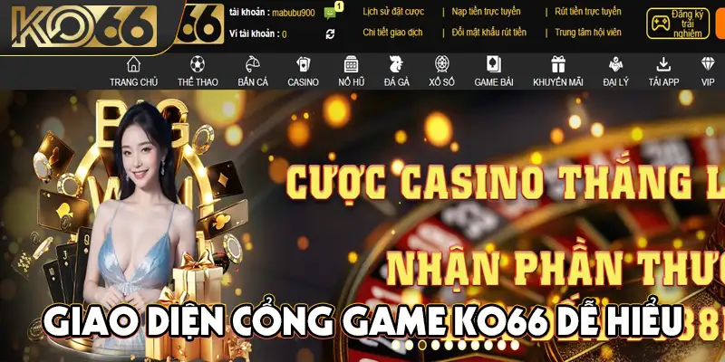 Giao diện cổng game KO66 dễ hiểu